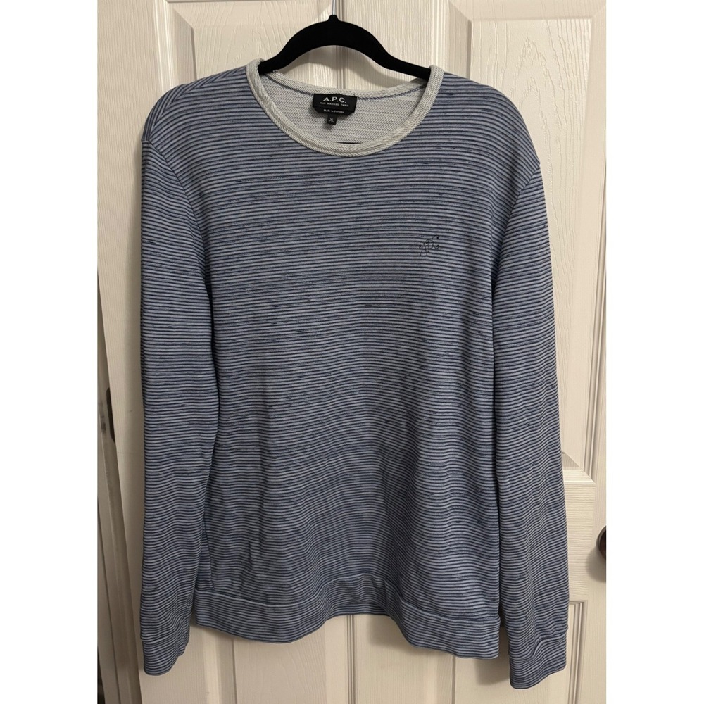 APC |‎ Striped Long Sleeve Crewneck Sweatshirt Blue White Top Men's XL
